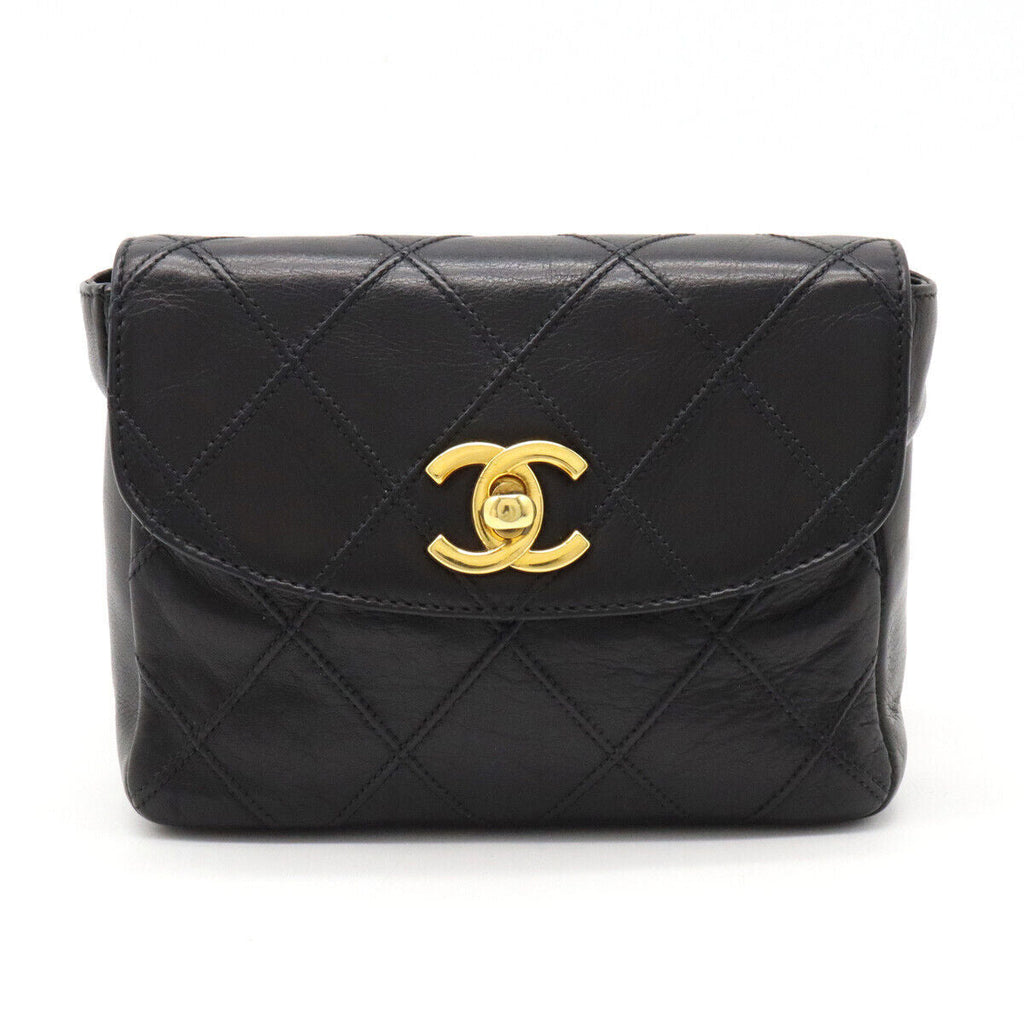 Vintage Chanel Belt Bag Bum Bag Lambskin Leather Black