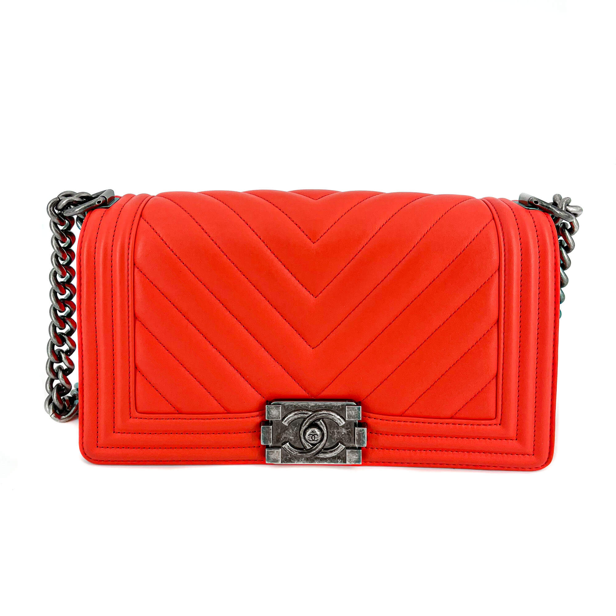Chanel Boy Chevron Red Ruthenium