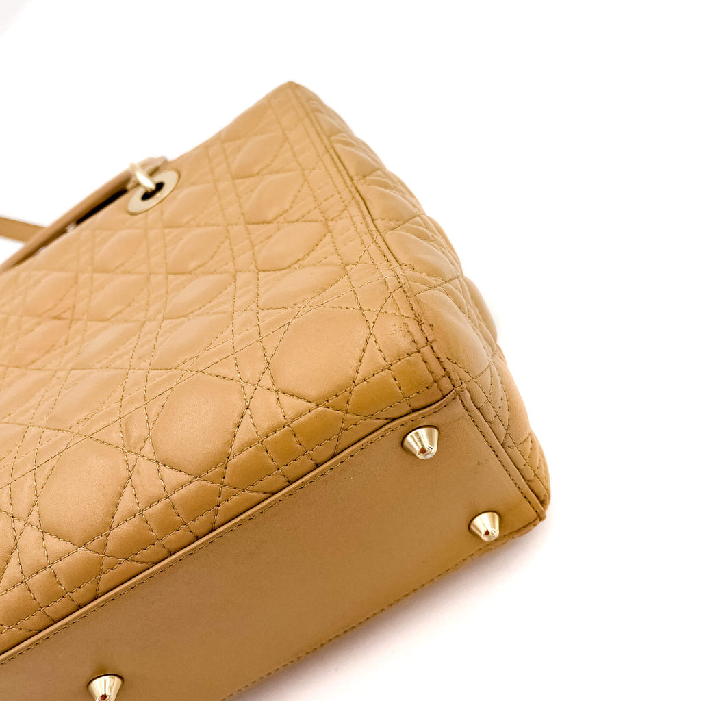 Lady Dior Large Cannage Leather Zip Beige Bag
