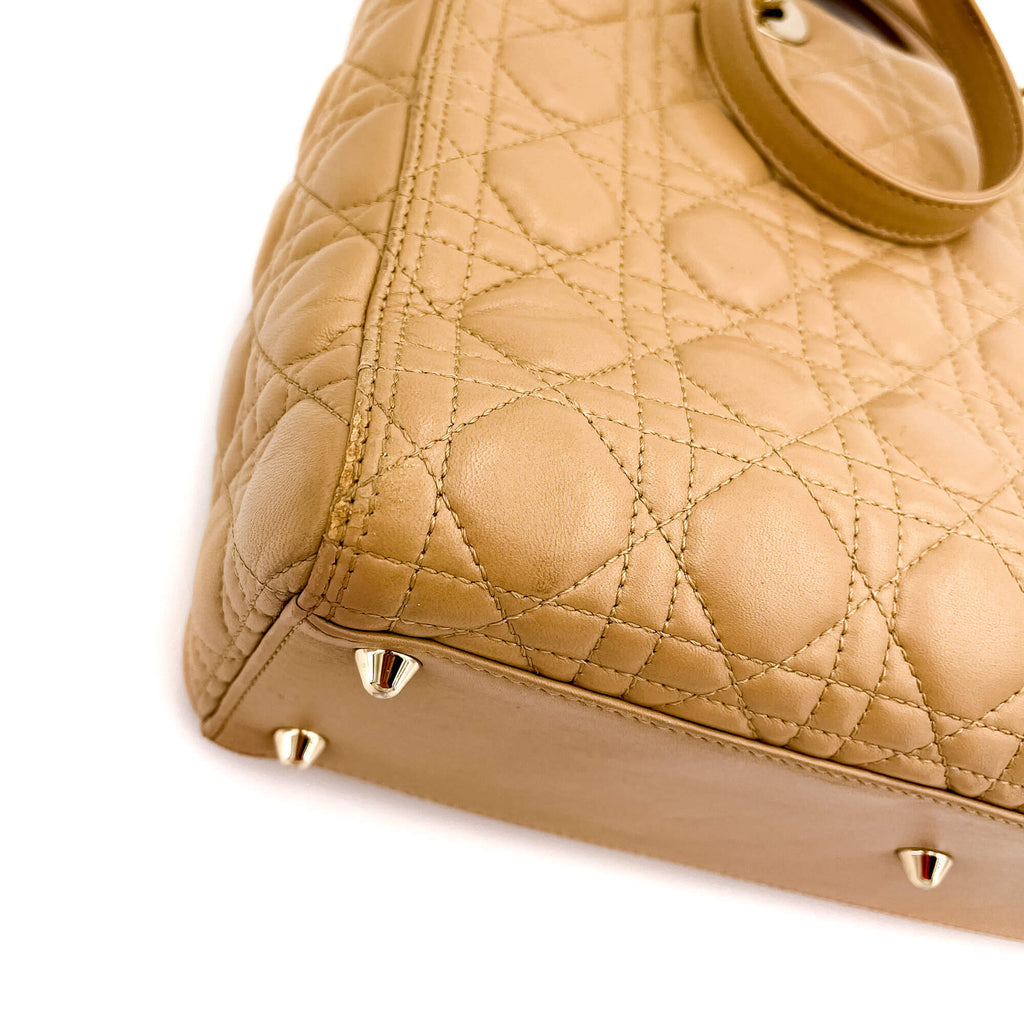 Lady Dior Large Cannage Leather Zip Beige Bag