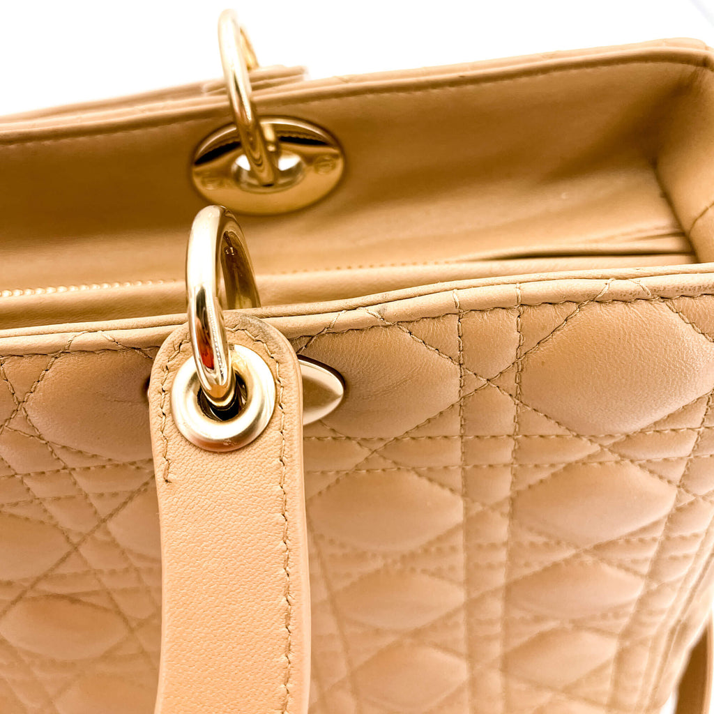 Lady Dior Large Cannage Leather Zip Beige Bag