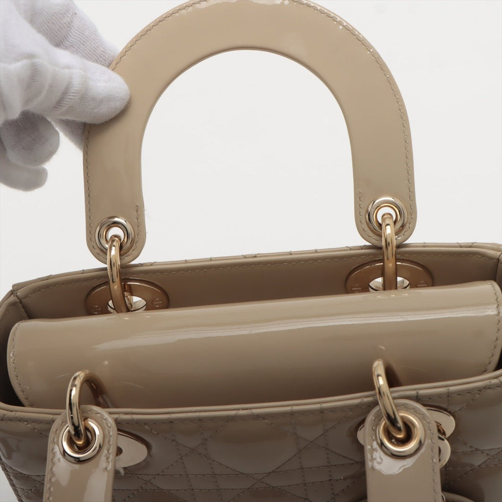Lady Dior Small Cannage Patent Calfskin Beige Bag