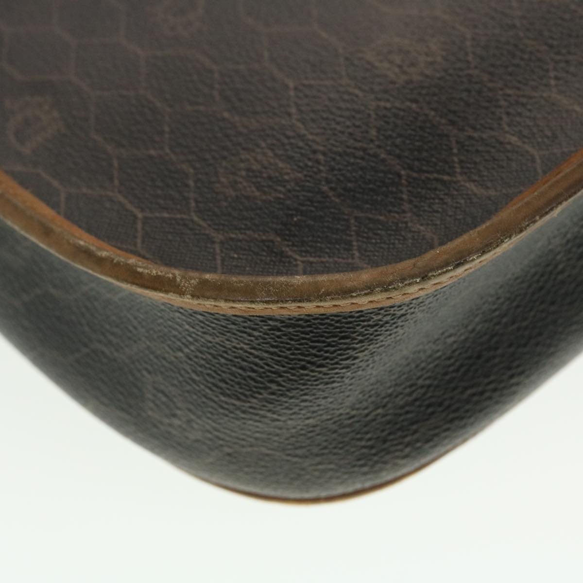 CHRISTIAN DIOR Honeycomb Canvas Shoulder Bag PVC Leather Black Auth ti1157