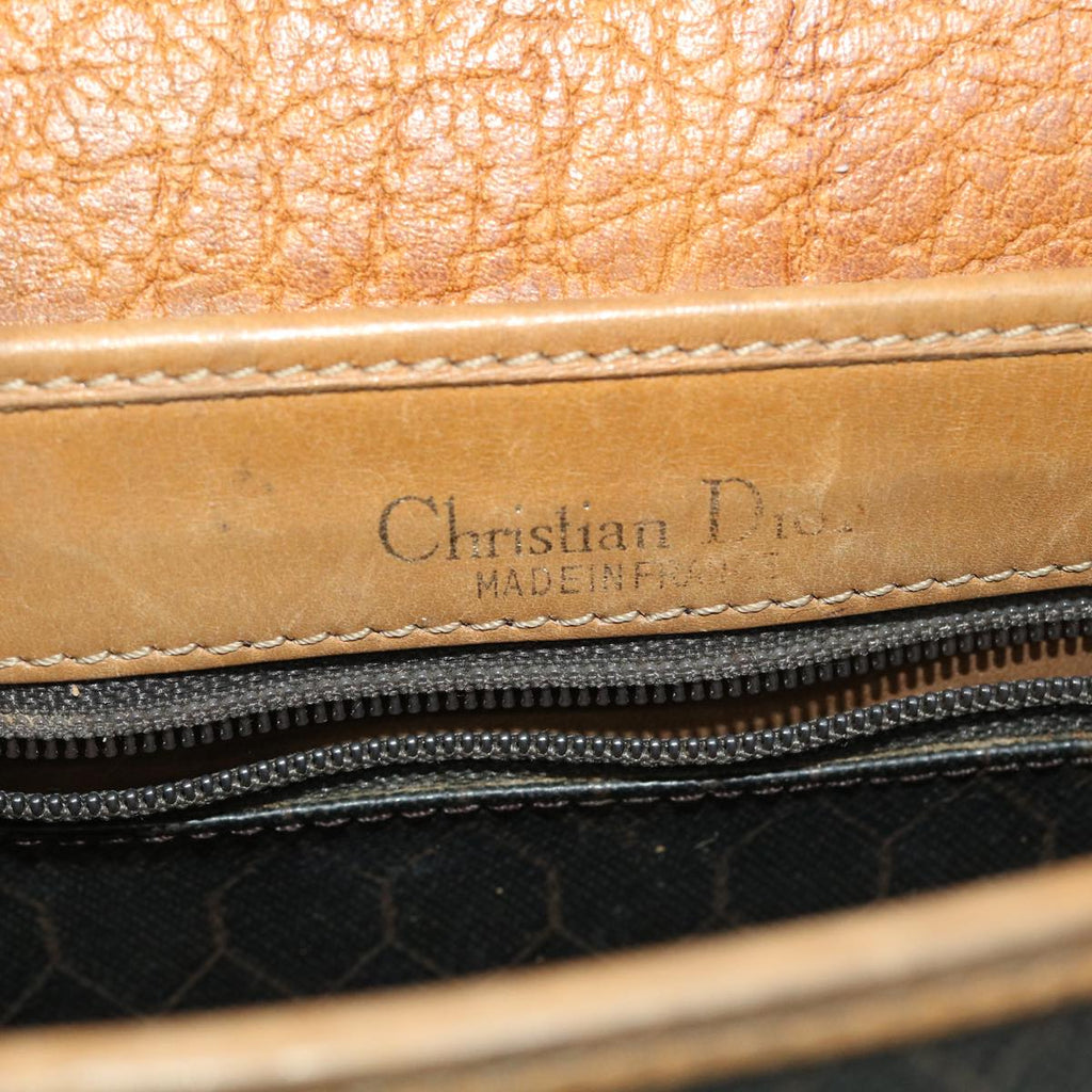 CHRISTIAN DIOR Honeycomb Canvas Shoulder Bag PVC Leather Black Auth ti1157