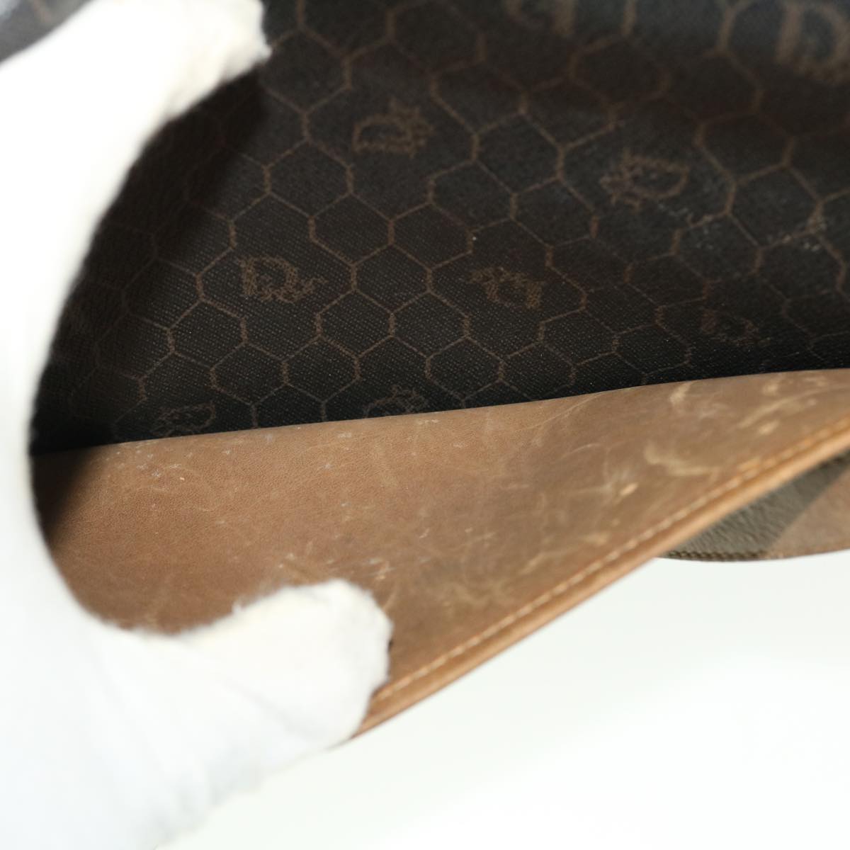 CHRISTIAN DIOR Honeycomb Canvas Shoulder Bag PVC Leather Black Auth ti1157