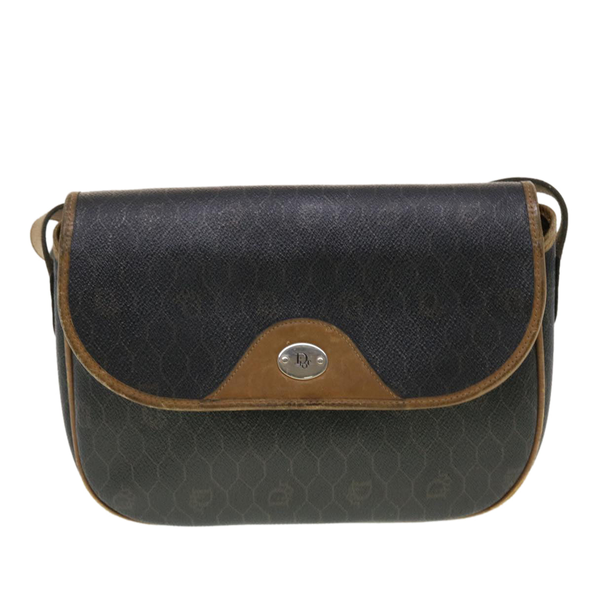 CHRISTIAN DIOR Honeycomb Canvas Shoulder Bag PVC Leather Black Auth ti1157
