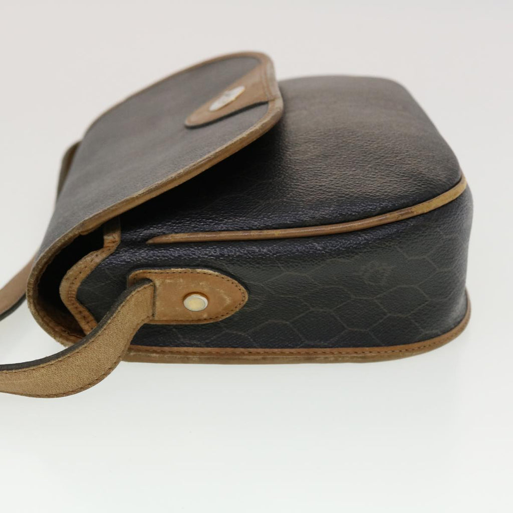 CHRISTIAN DIOR Honeycomb Canvas Shoulder Bag PVC Leather Black Auth ti1157