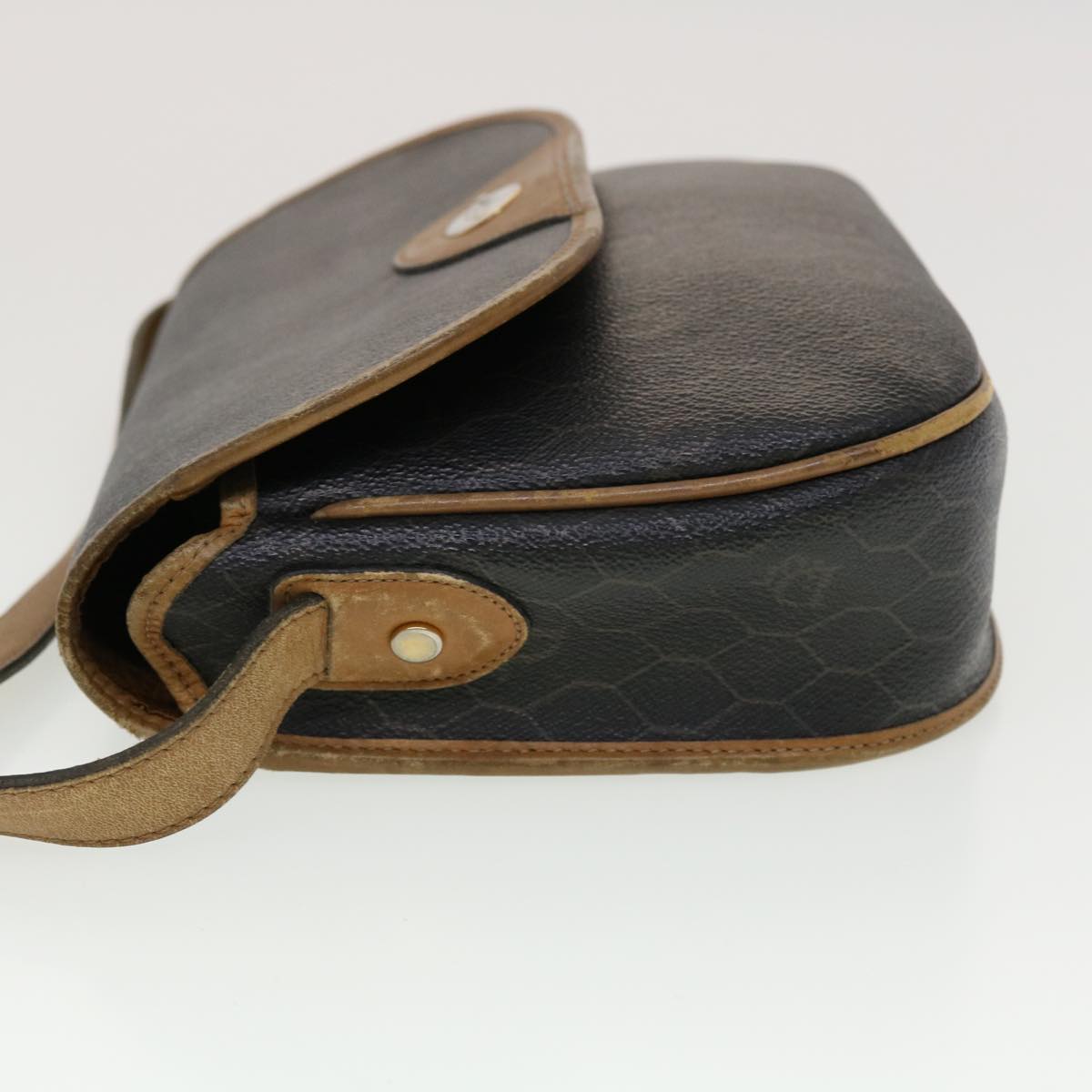 CHRISTIAN DIOR Honeycomb Canvas Shoulder Bag PVC Leather Black Auth ti1157