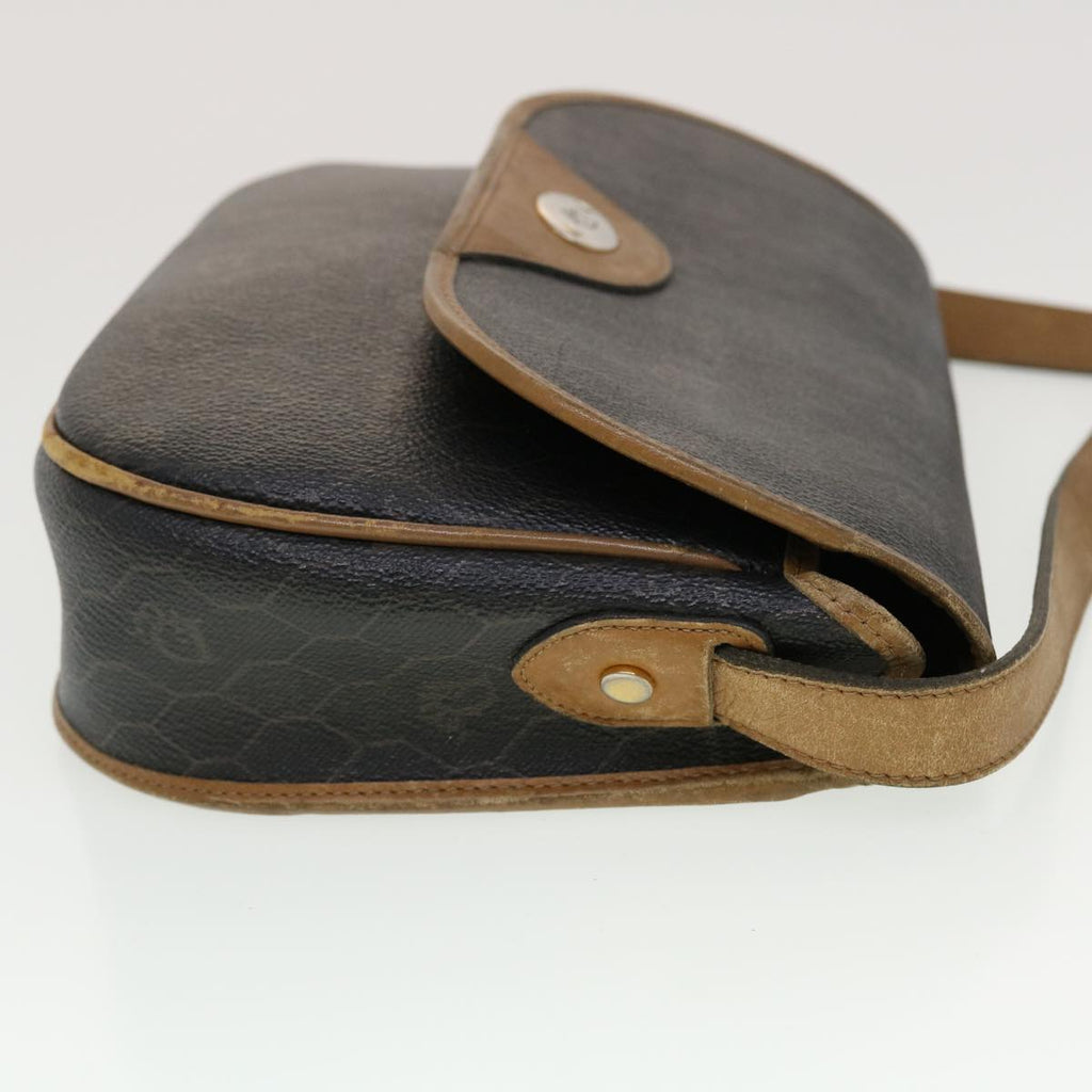 CHRISTIAN DIOR Honeycomb Canvas Shoulder Bag PVC Leather Black Auth ti1157