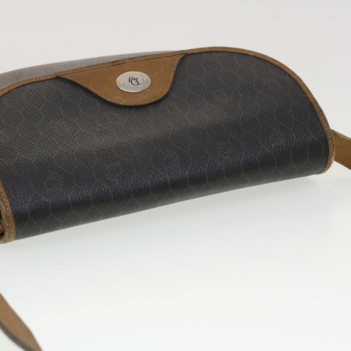 CHRISTIAN DIOR Honeycomb Canvas Shoulder Bag PVC Leather Black Auth ti1157