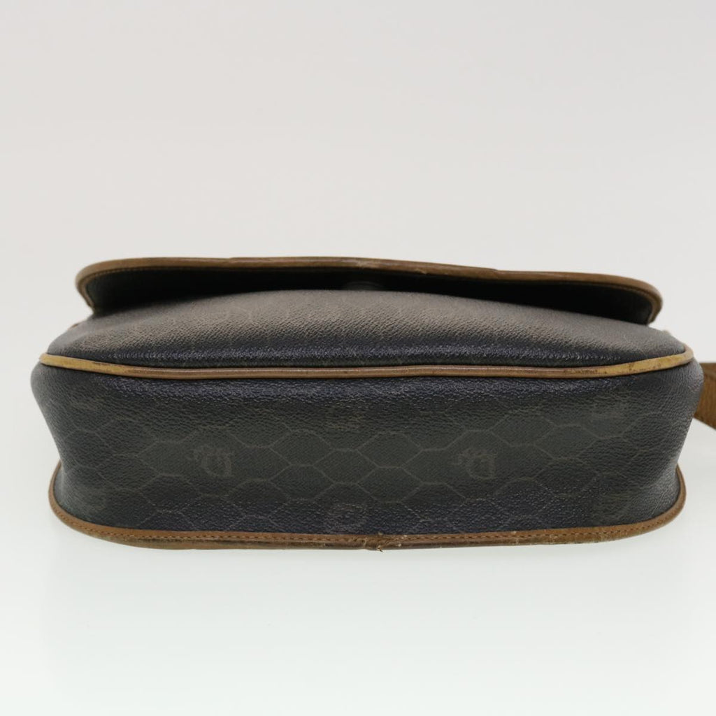 CHRISTIAN DIOR Honeycomb Canvas Shoulder Bag PVC Leather Black Auth ti1157