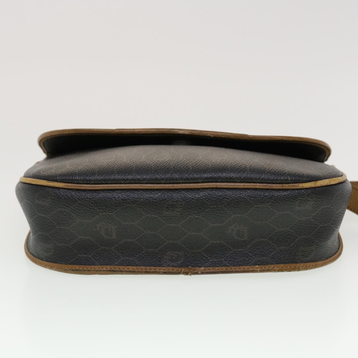 CHRISTIAN DIOR Honeycomb Canvas Shoulder Bag PVC Leather Black Auth ti1157