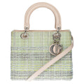 Limited Edition Lady Dior MM in Green Tweed and silver threads, SHW