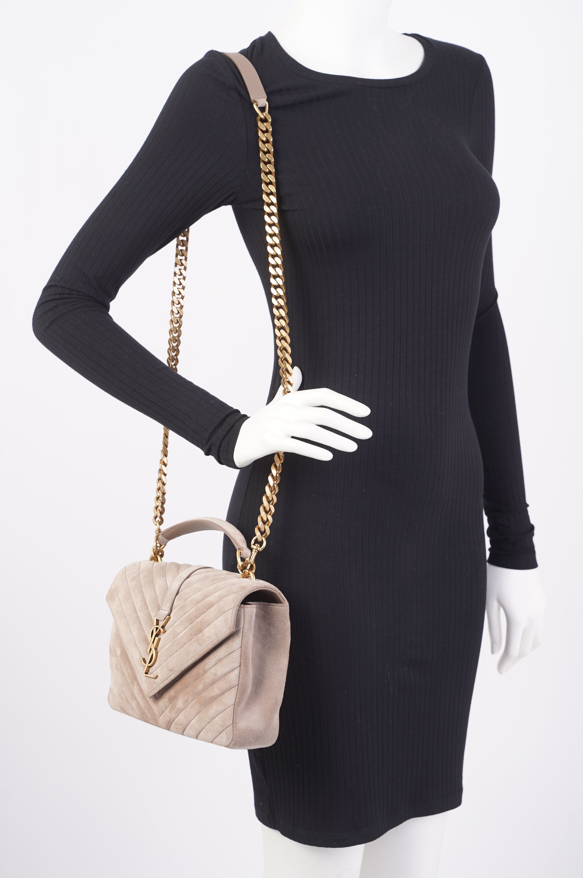 Saint Laurent College Bag Taupe Suede Medium