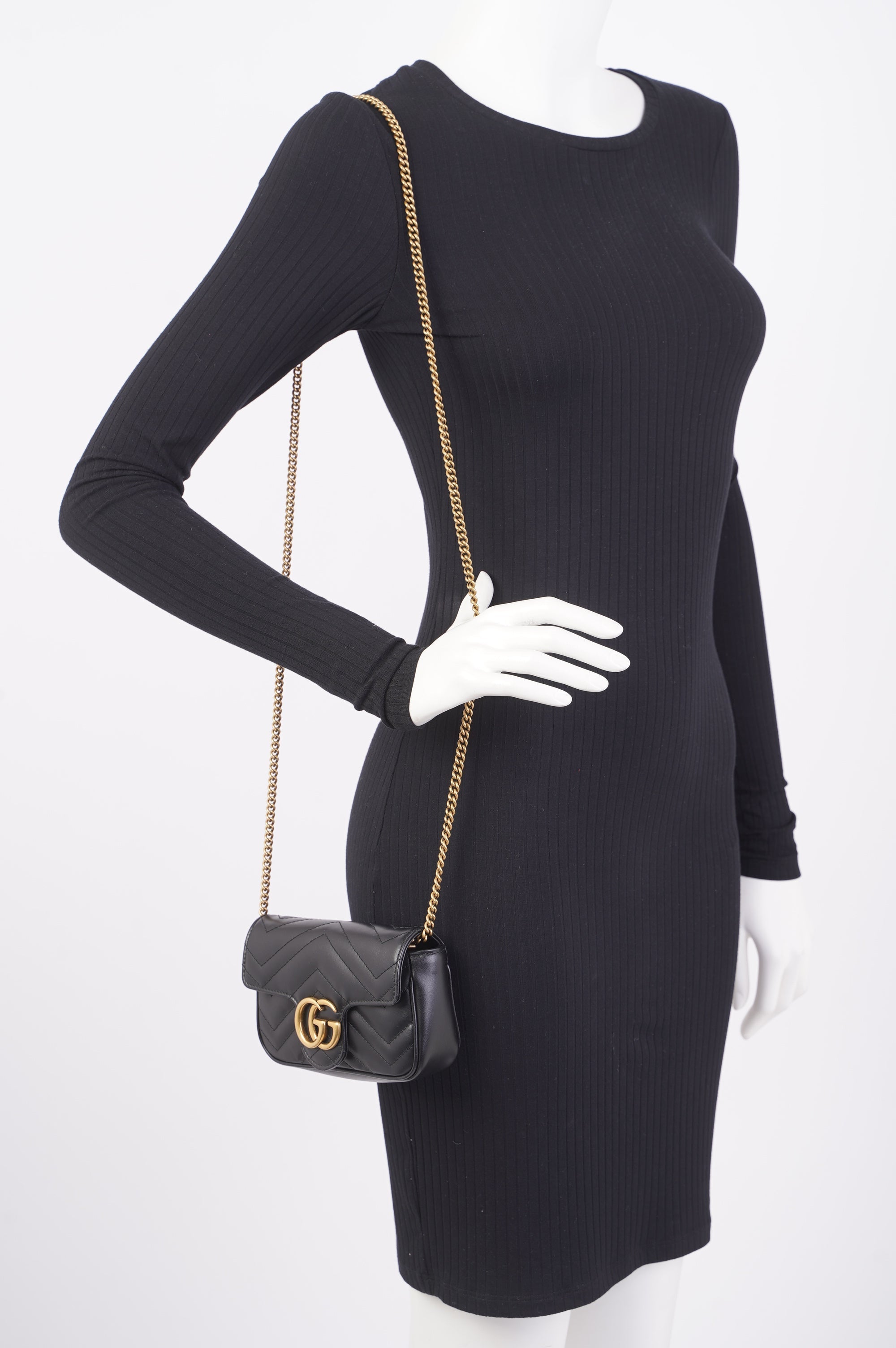 Gucci Marmont Flap Black Matelasse Leather Super Mini