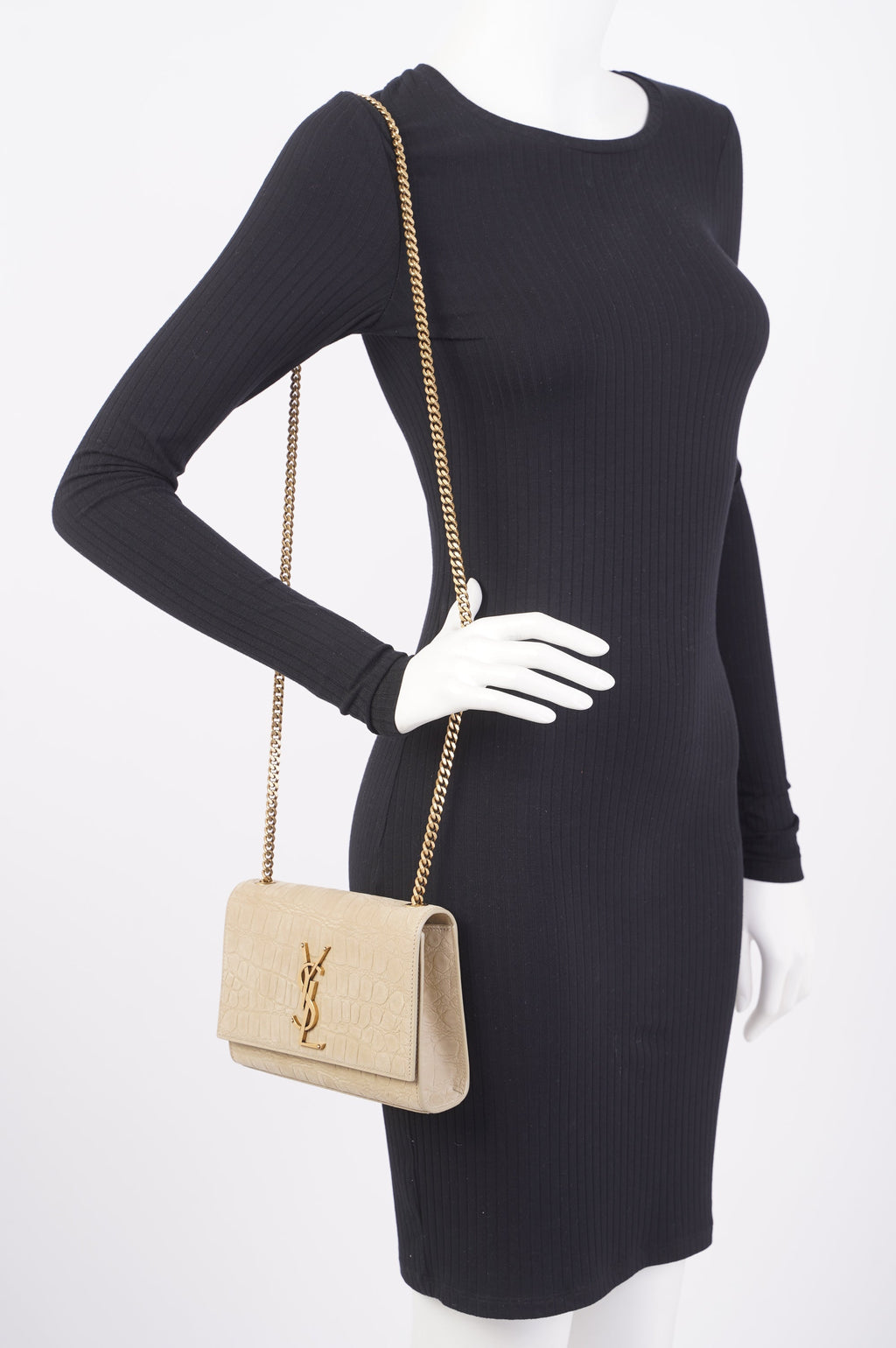 Saint Laurent Kate Chain Wallet Nougat Beige Calfskin Leather