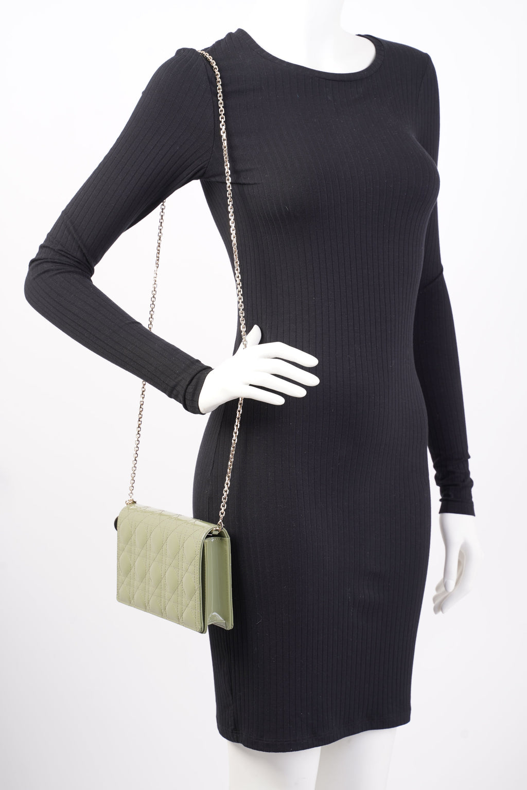 Christian Dior Lady Dior Pouch Olive Green Patent Leather