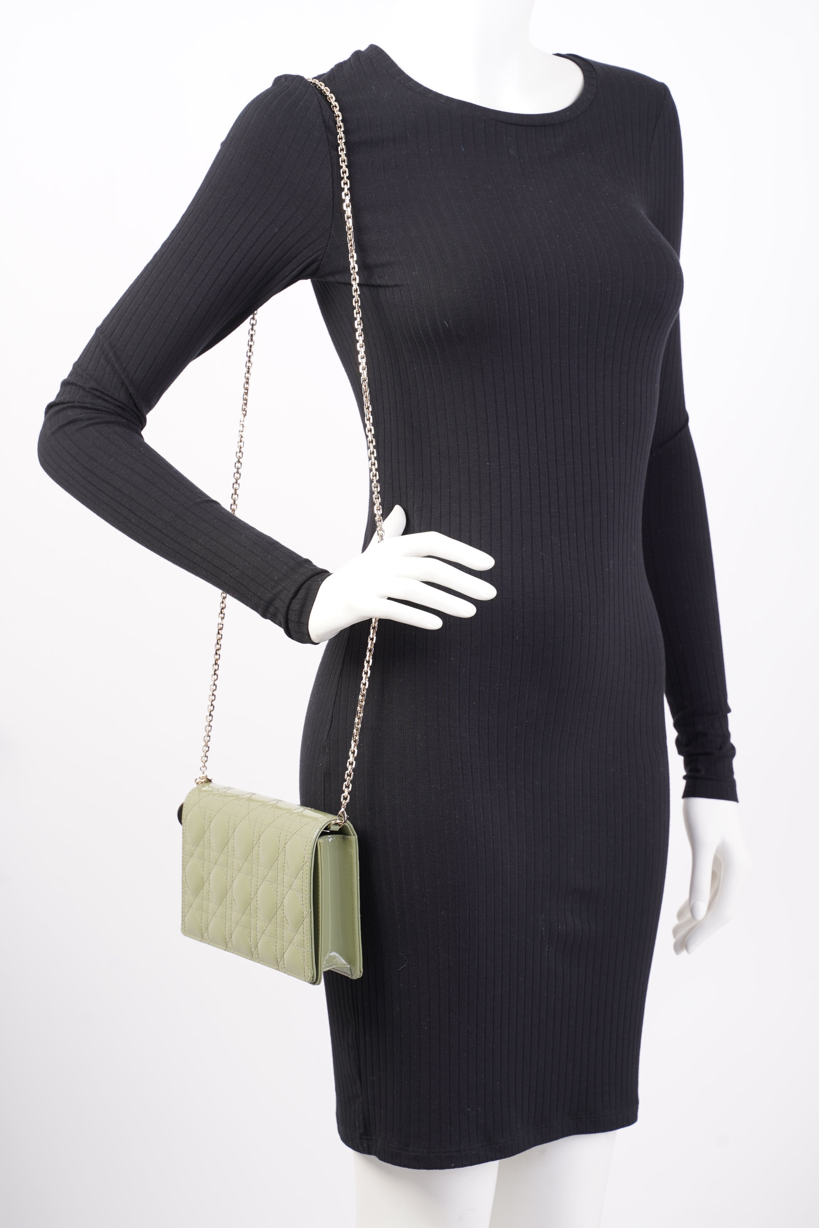 Christian Dior Lady Dior Pouch Olive Green Patent Leather