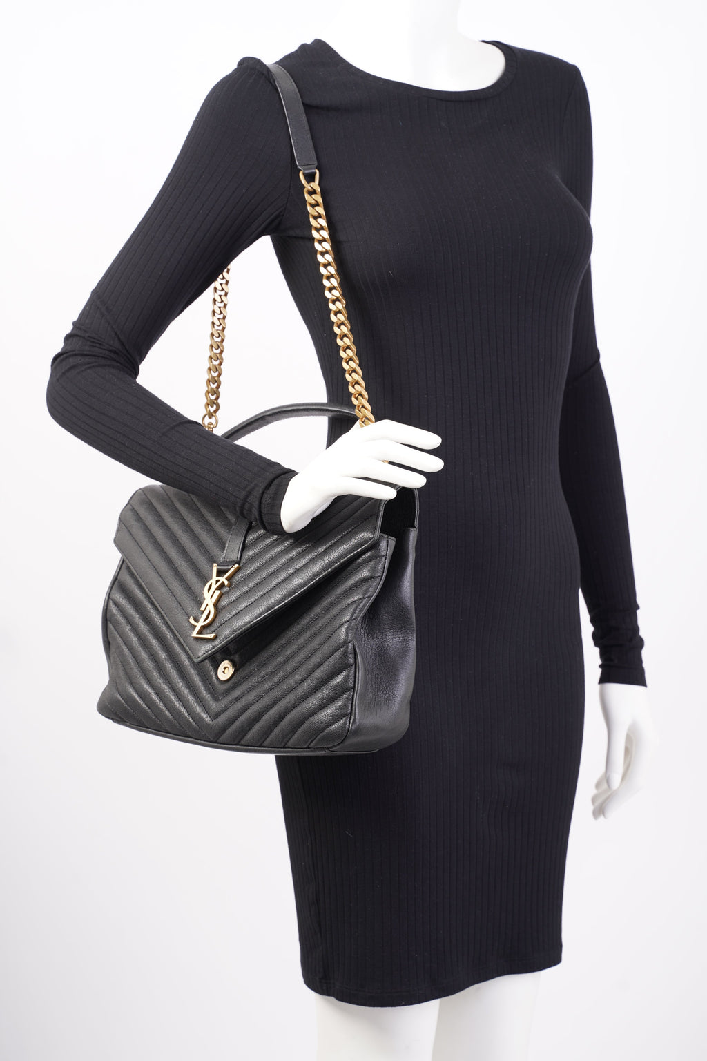 Saint Laurent College Quilted Bag Black Leather Large