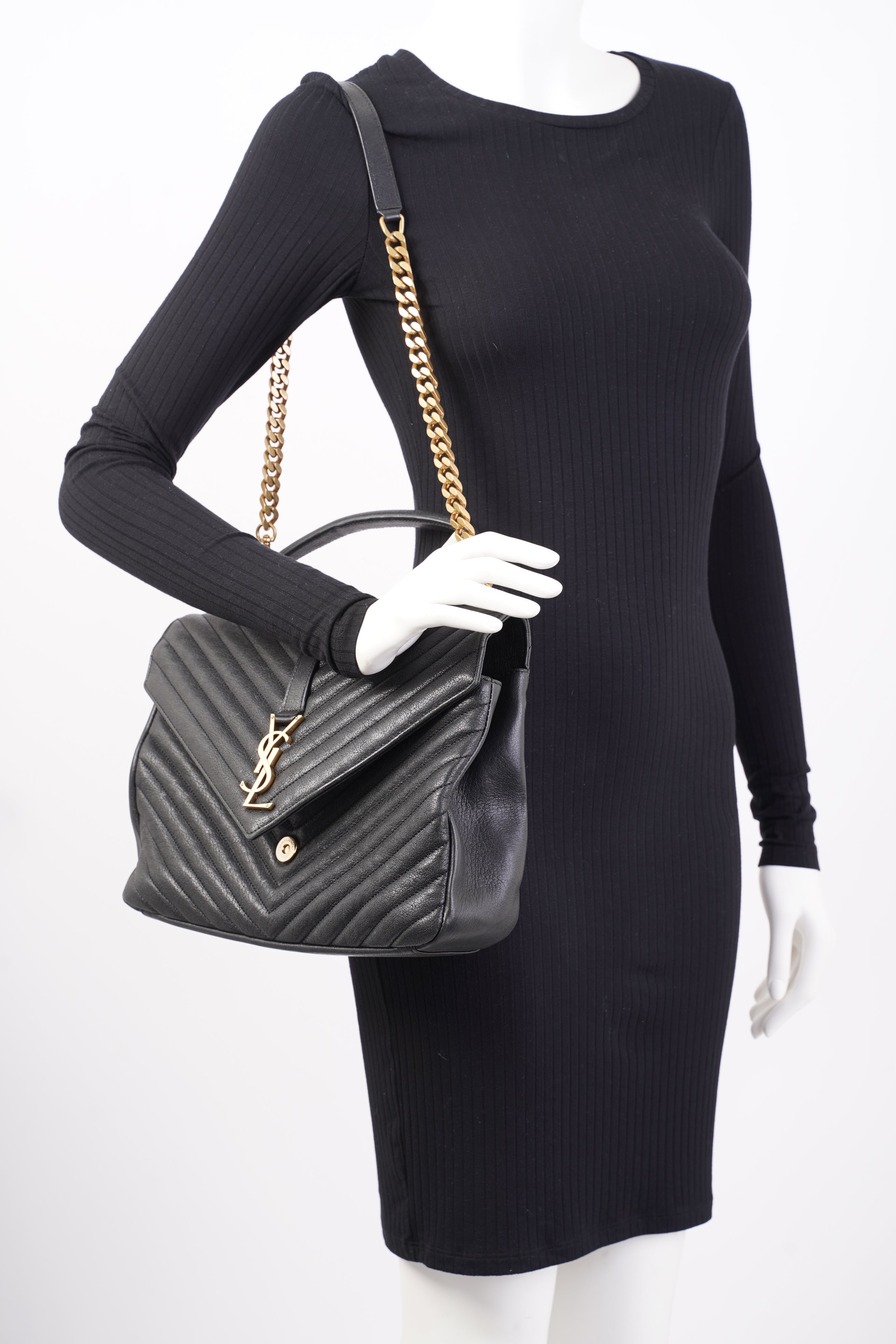 Saint Laurent College Quilted Bag Black Leather Large