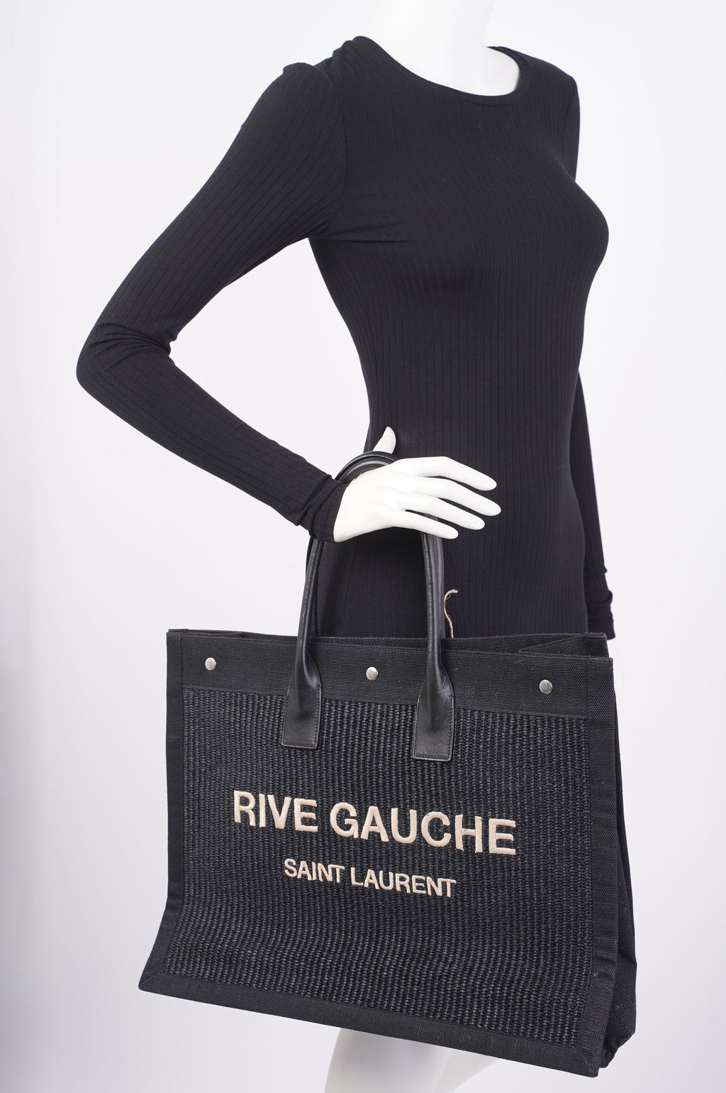 Saint Laurent Rive Gauche Tote Bag Black Wicker