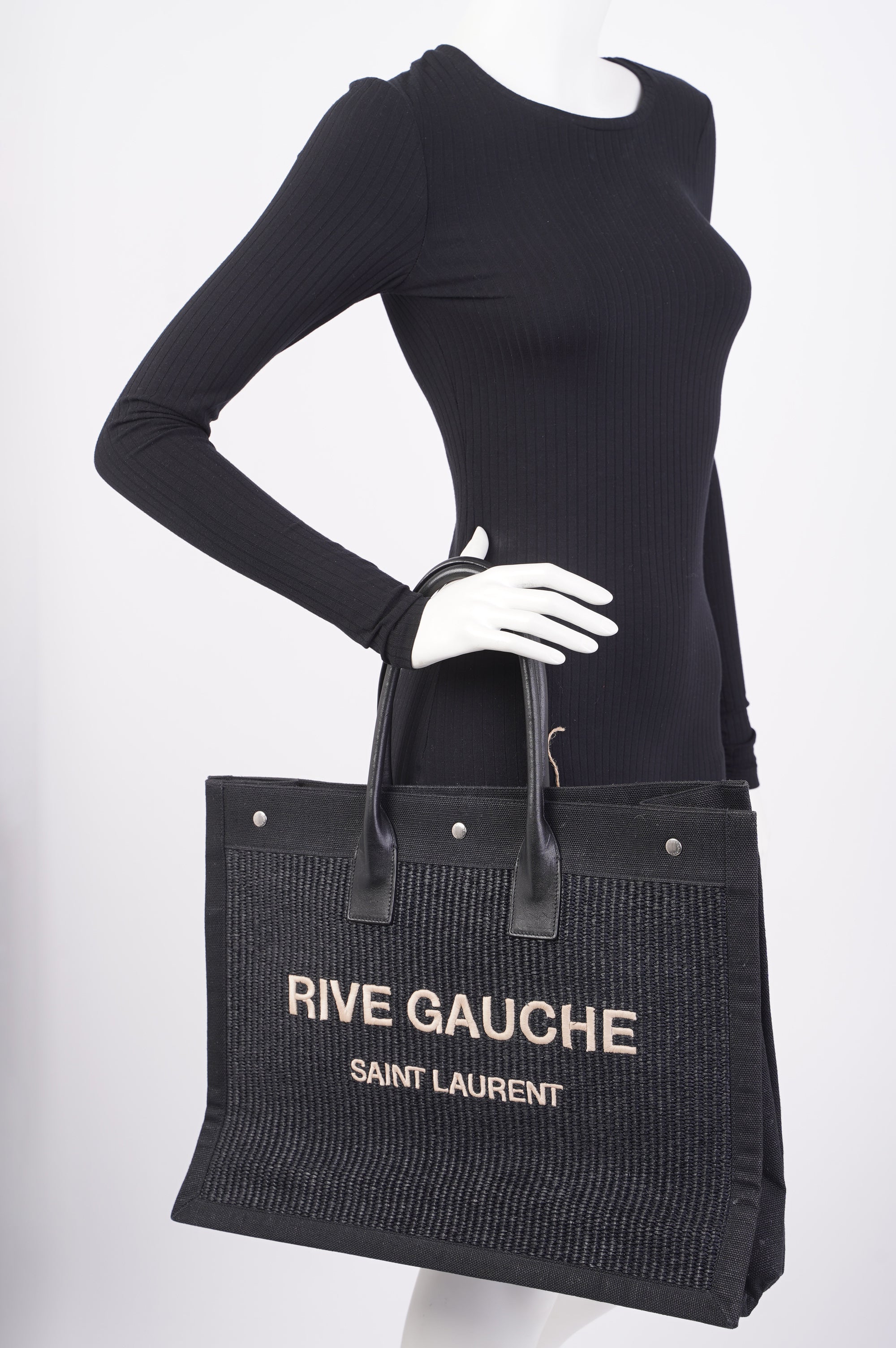 Saint Laurent Rive Gauche Tote Bag Black Wicker