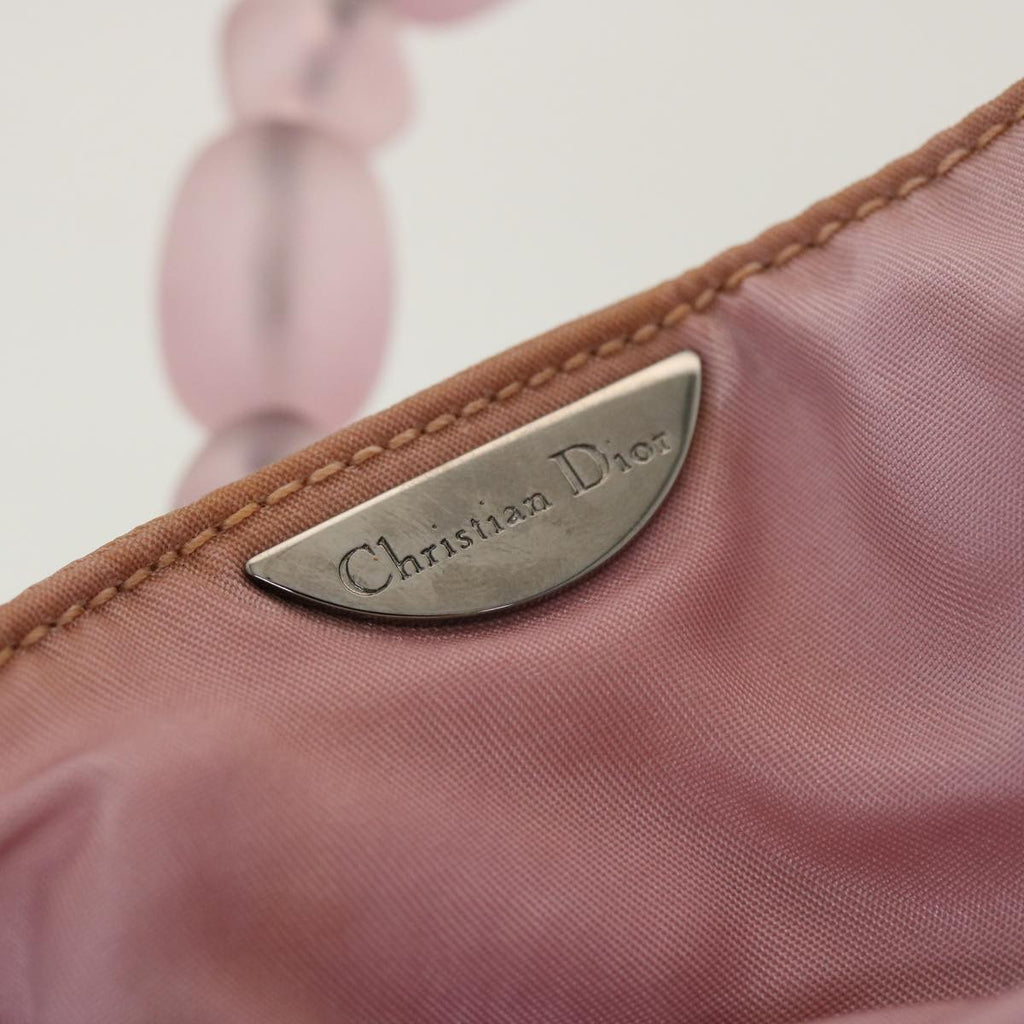 CHRISTIAN DIOR Maris Pearl Hand Bag Nylon Pink Auth yb139