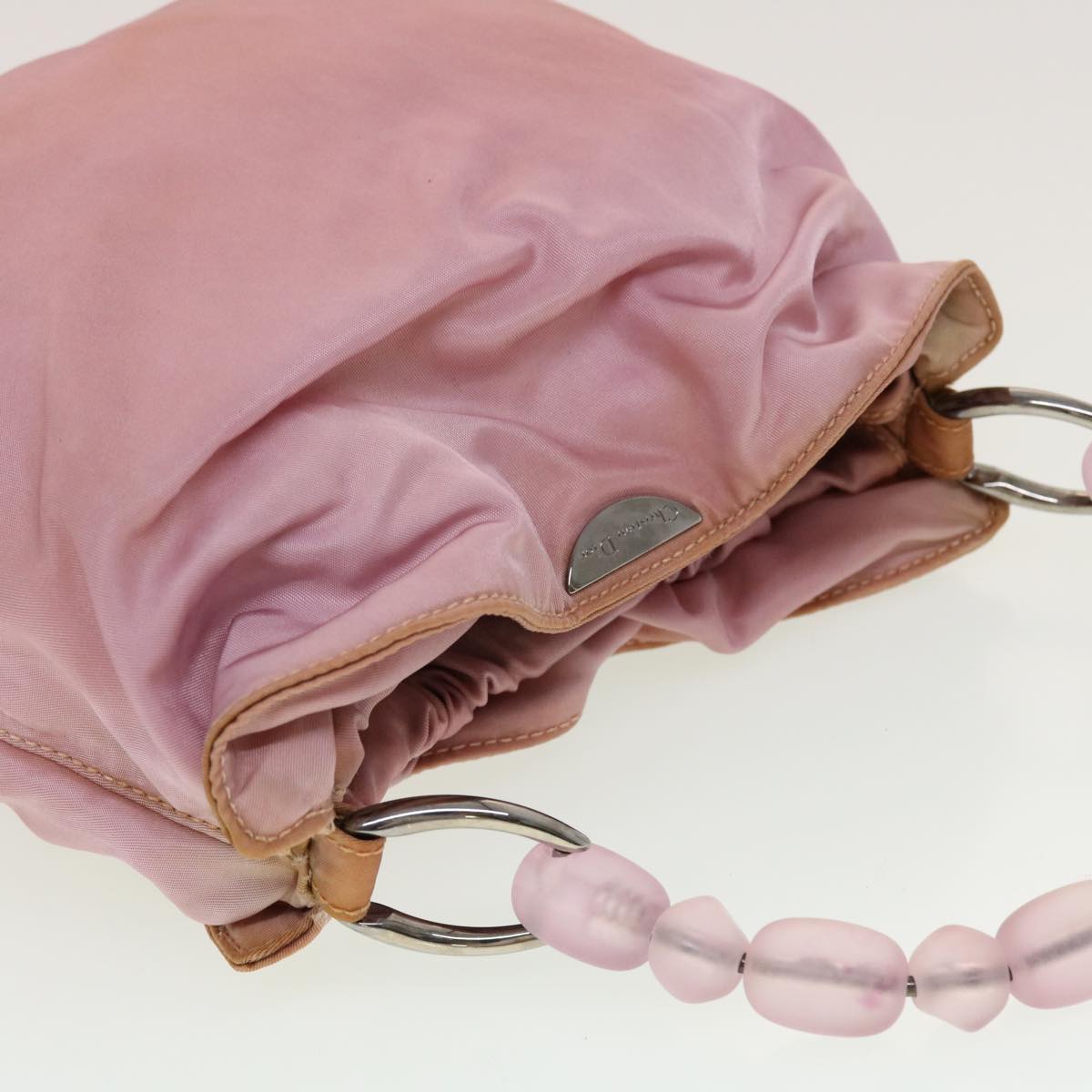CHRISTIAN DIOR Maris Pearl Hand Bag Nylon Pink Auth yb139