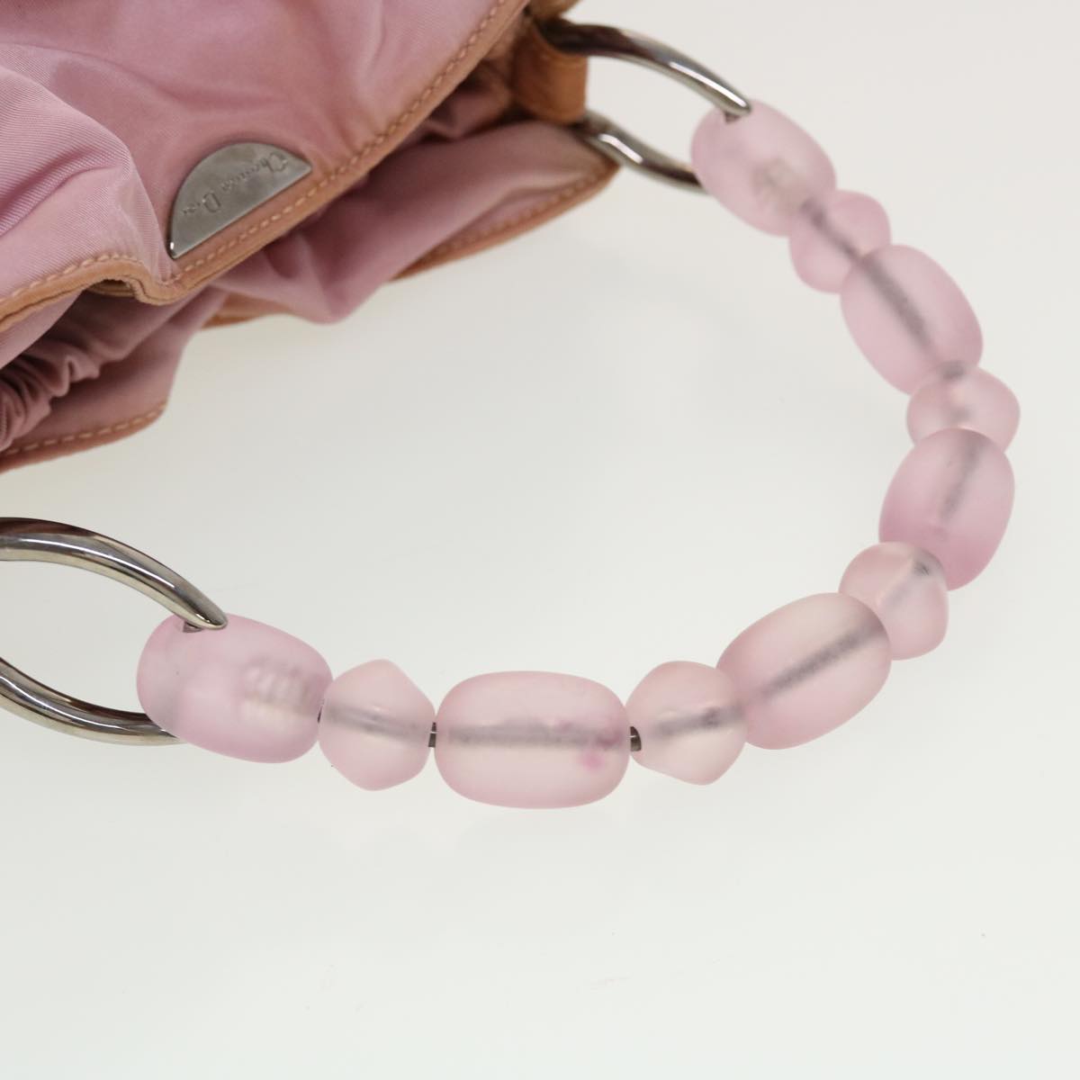 CHRISTIAN DIOR Maris Pearl Hand Bag Nylon Pink Auth yb139