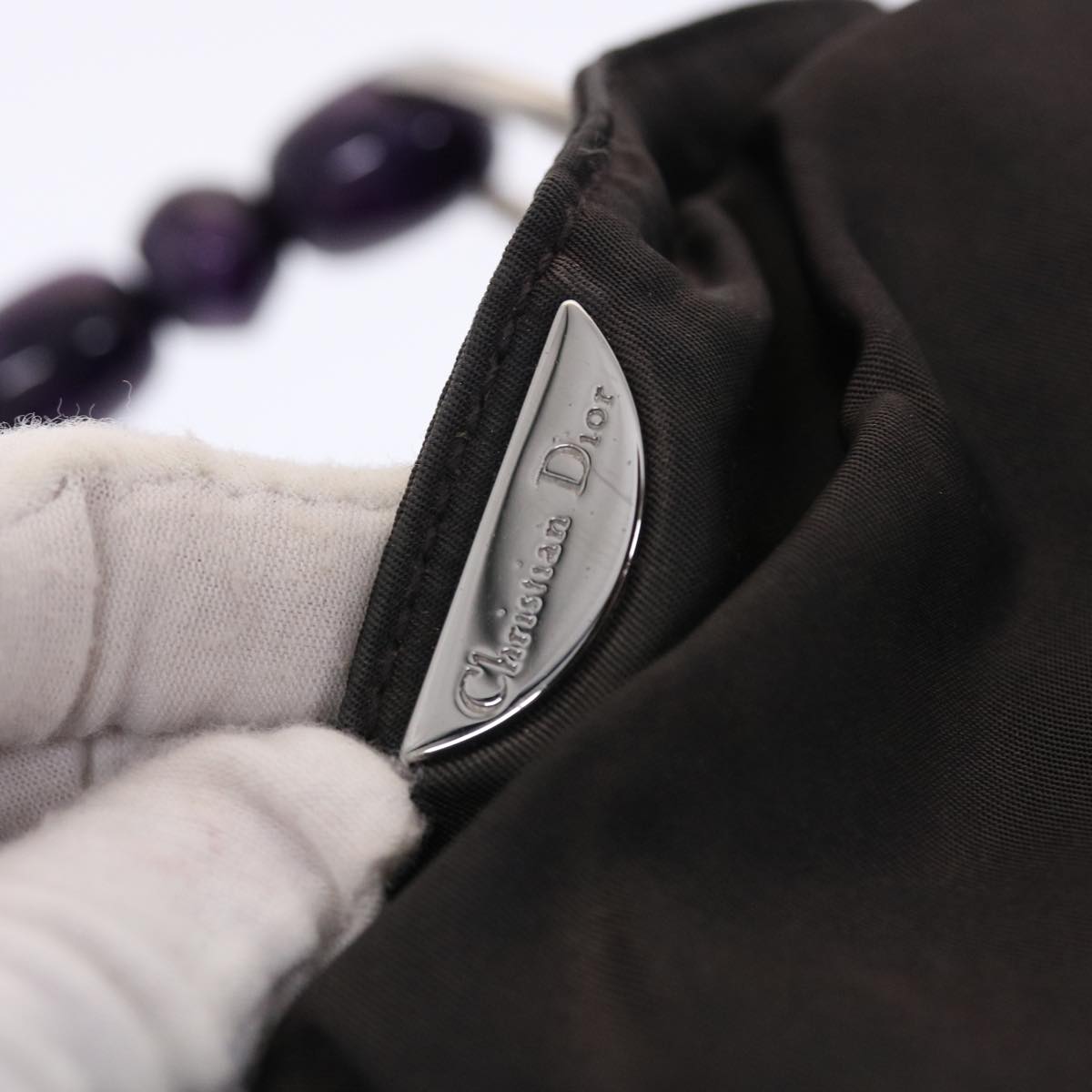 CHRISTIAN DIOR Maris Pearl Hand Bag Nylon Purple Auth yb286