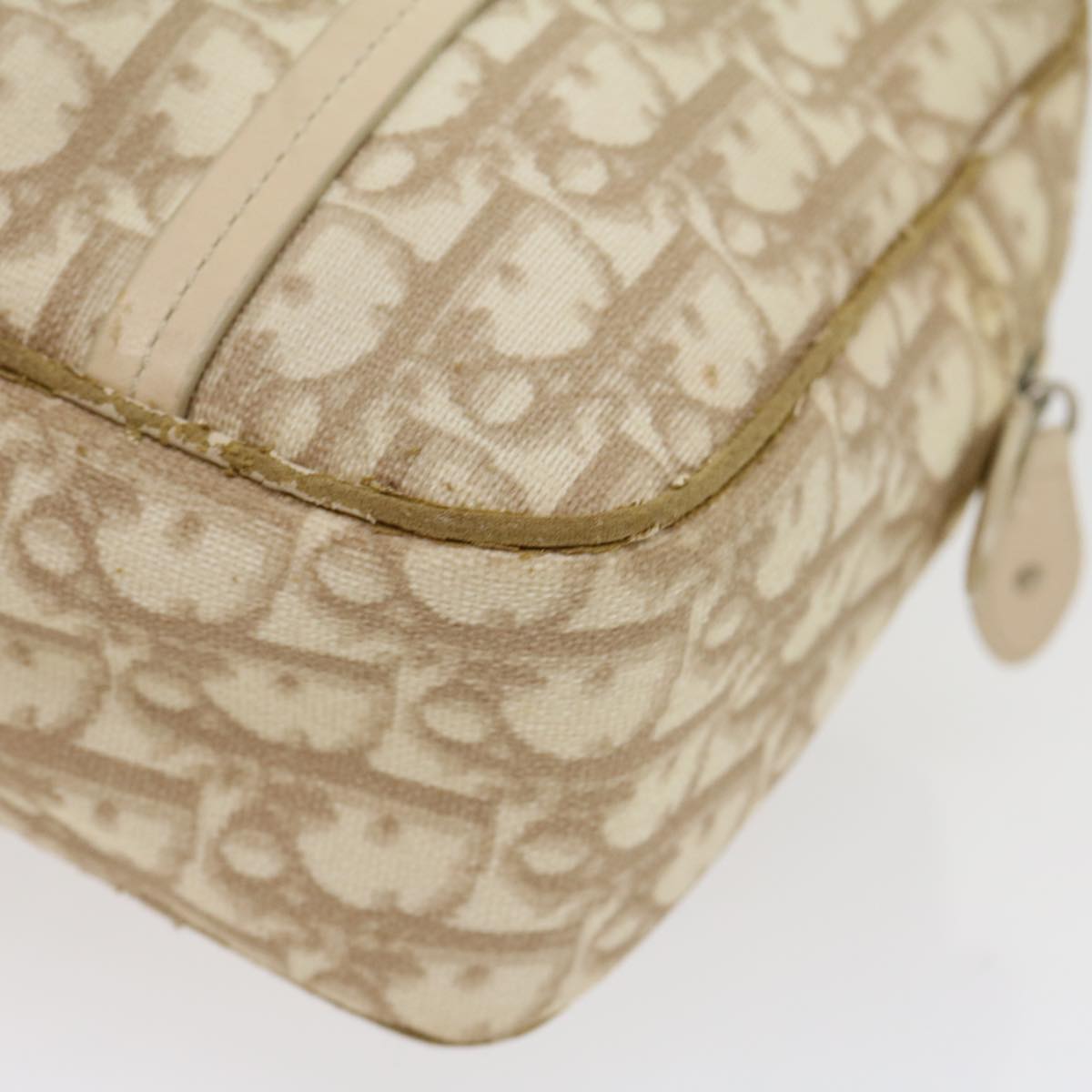 CHRISTIAN DIOR Trotter Canvas Hand Bag PVC Leather Beige Auth yk4818