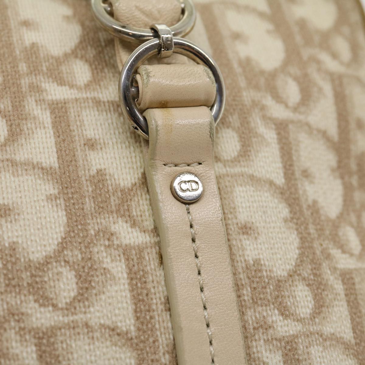 CHRISTIAN DIOR Trotter Canvas Hand Bag PVC Leather Beige Auth yk4818