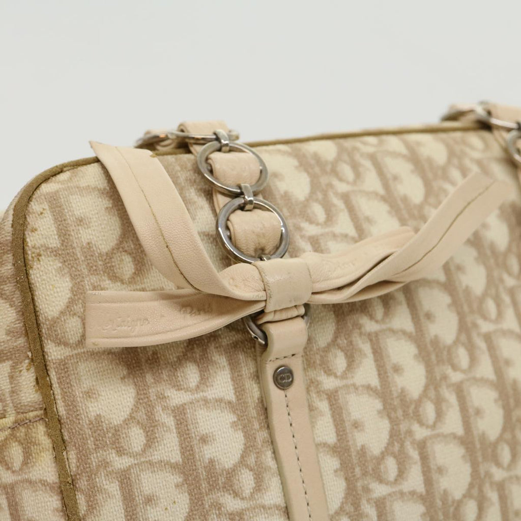 CHRISTIAN DIOR Trotter Canvas Hand Bag PVC Leather Beige Auth yk4818