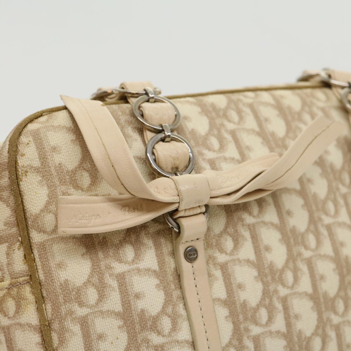 CHRISTIAN DIOR Trotter Canvas Hand Bag PVC Leather Beige Auth yk4818