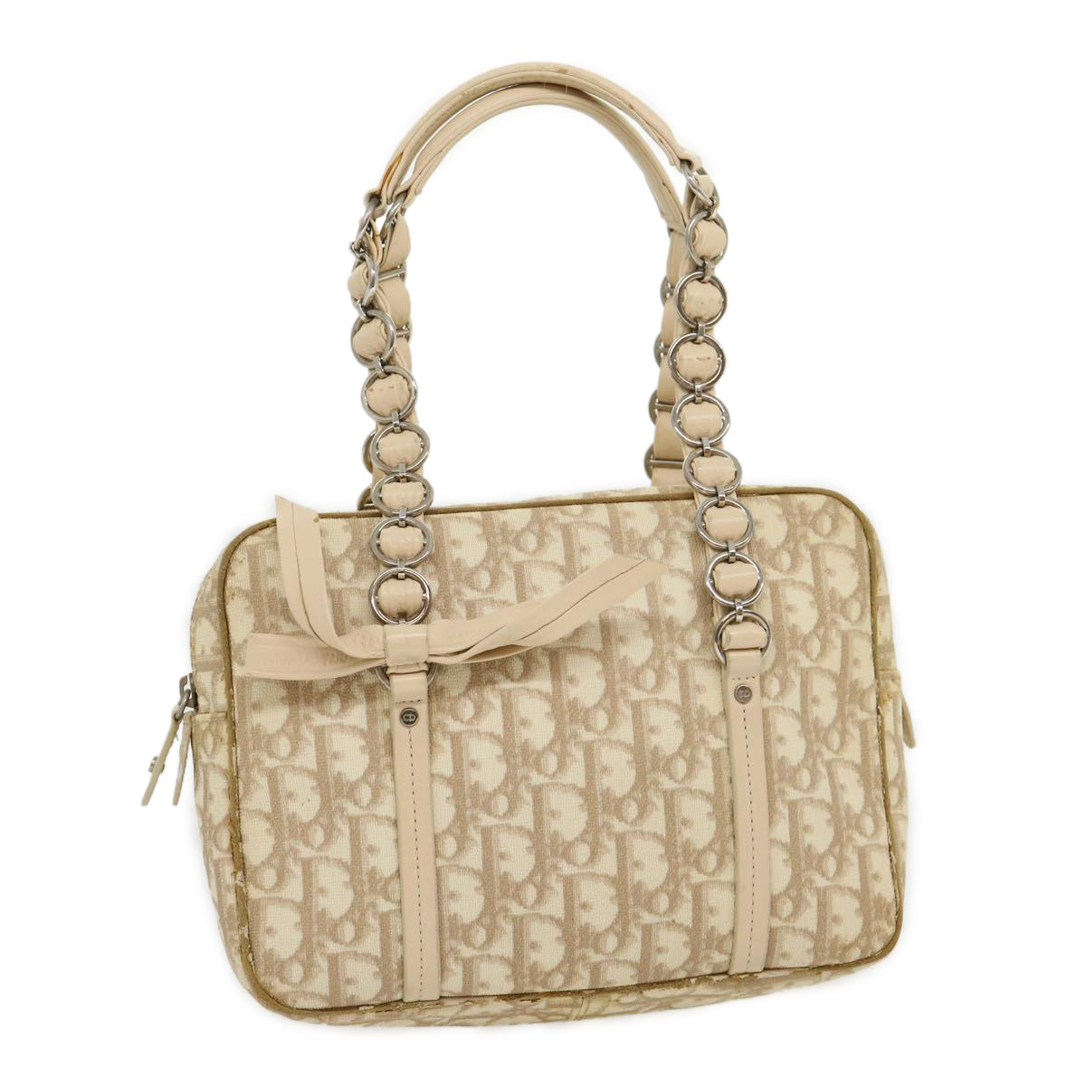 CHRISTIAN DIOR Trotter Canvas Hand Bag PVC Leather Beige Auth yk4818