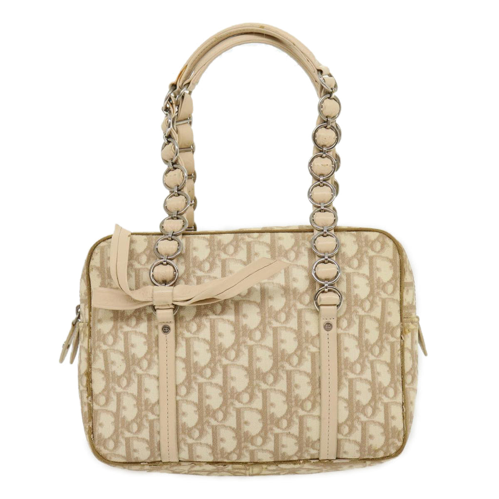 CHRISTIAN DIOR Trotter Canvas Hand Bag PVC Leather Beige Auth yk4818