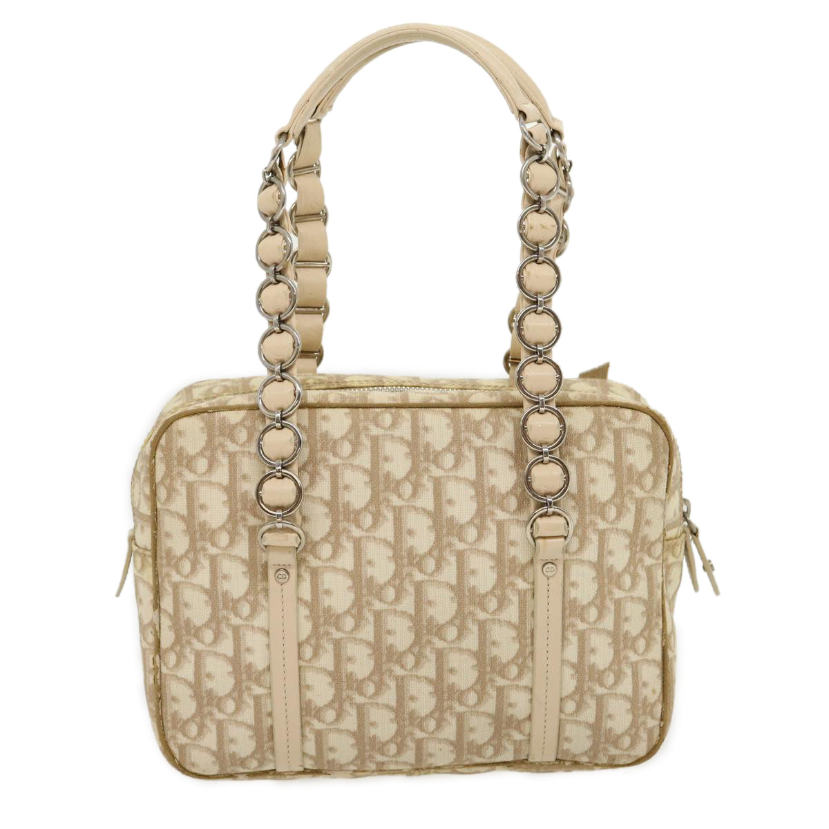 CHRISTIAN DIOR Trotter Canvas Hand Bag PVC Leather Beige Auth yk4818