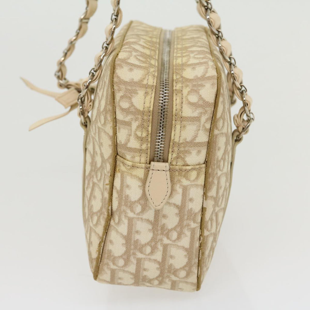 CHRISTIAN DIOR Trotter Canvas Hand Bag PVC Leather Beige Auth yk4818