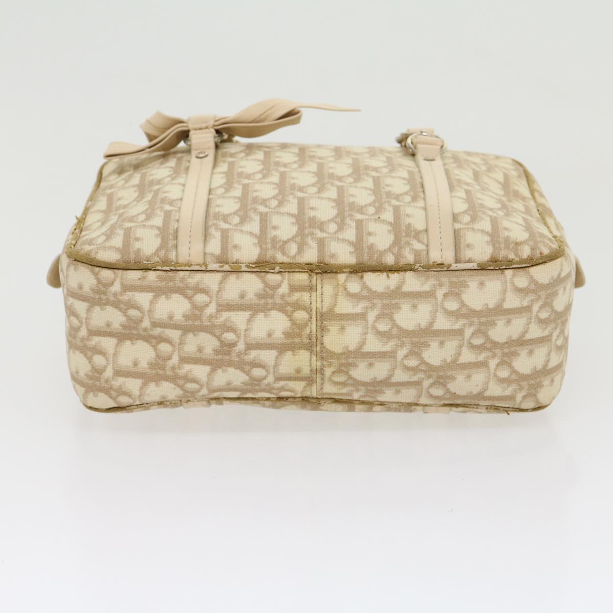 CHRISTIAN DIOR Trotter Canvas Hand Bag PVC Leather Beige Auth yk4818